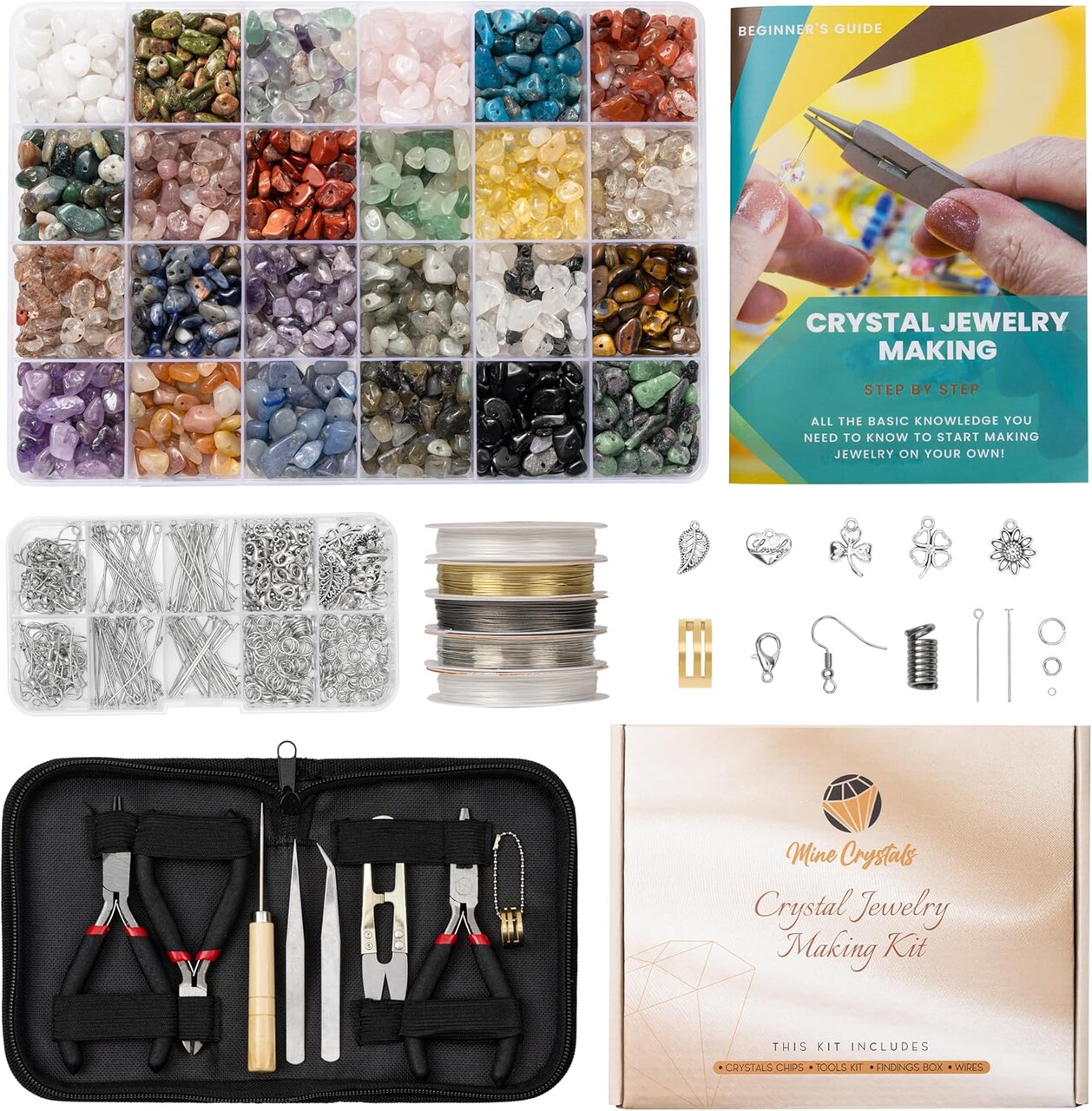 ewelry Making Kit DIY Natural Crystal Chip Stones Beads Tools kit Jewelry Wires Findings Supplies Instruction Guide Gift Box for Adult Teens Craft Bracelet Earring Necklace